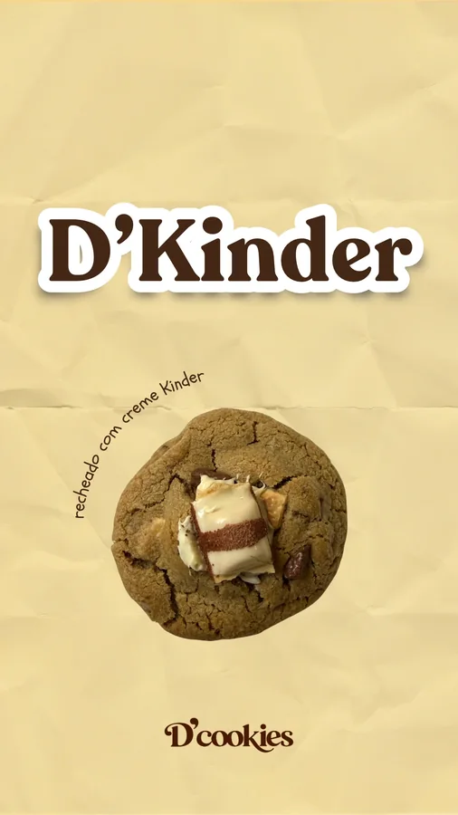 Story do D’Kinder, recheado com creme Kinder, sobre papel amarelo