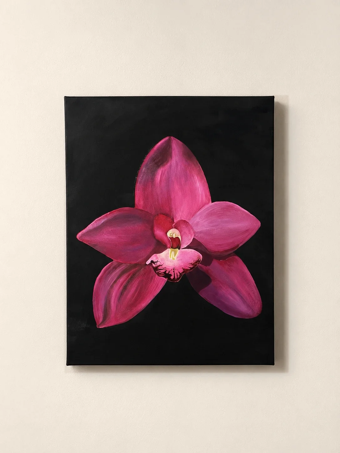 Orquídea magenta sobre fundo preto